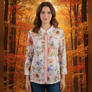 Jac dale vintage semi sheer zip textured blouse/blazer,floral patterns,size XL